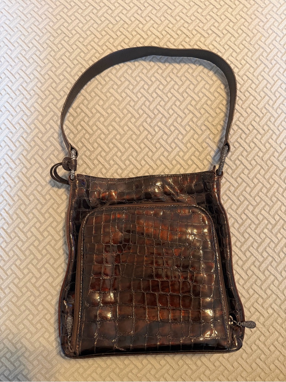 Brighton Dark Brown Croc-Embossed Leather Shoulder Bag